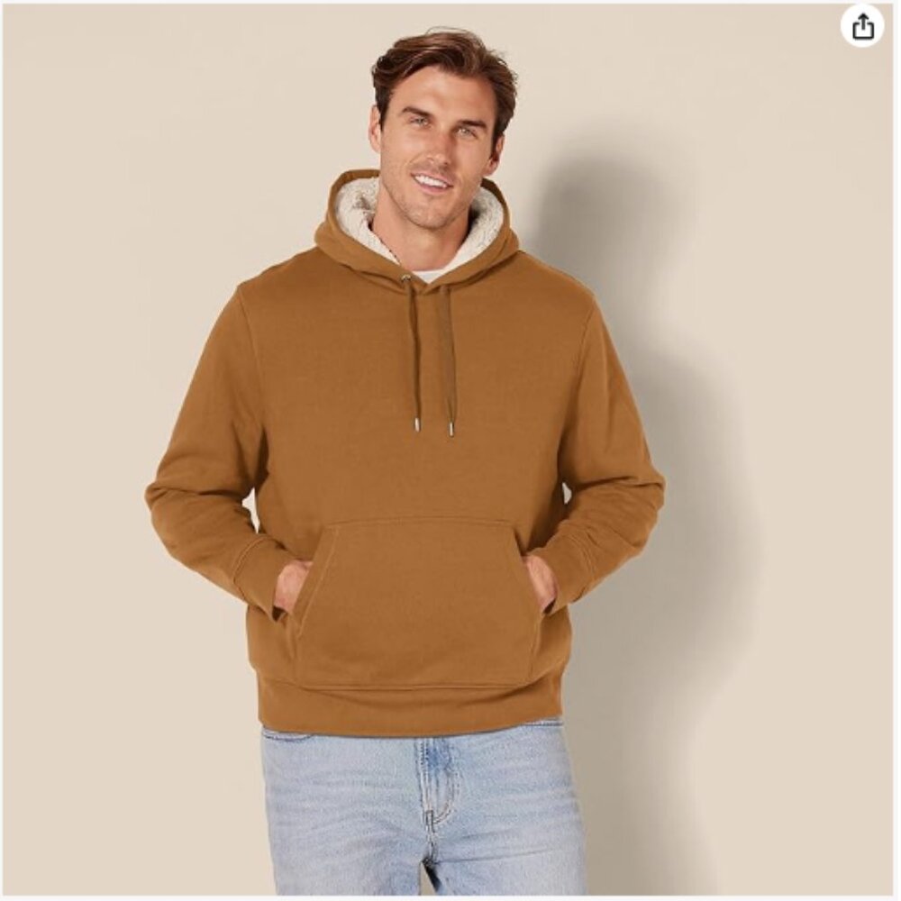NWT - Amazon Essentials Men's Hoodies - Sherpa-Lined Pullover - Large
